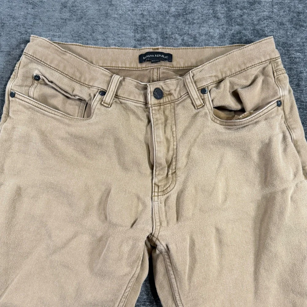 Banana Republic Mens Traveler‎ Pants 32x34 Tan Khaki Straight Leg Stretch Cotton